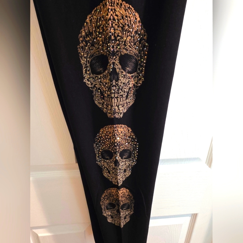 Vocal Bling Rhinestone Skull Print Side Design Leggings 2X